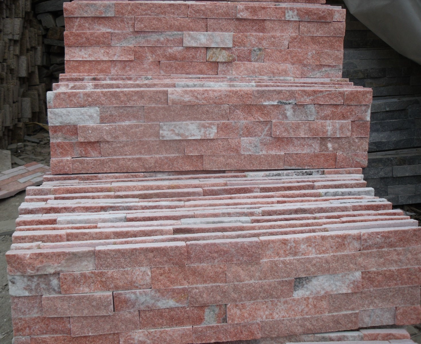 Thin Tile Cladding Peach Quartzite Thin Stone Veneer,Indoor Stacked Stone Wall Panel ...
