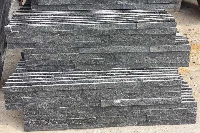 Black Quartzite Mini Stacked Stone,Split Face Quartzite Stone Cladding ...