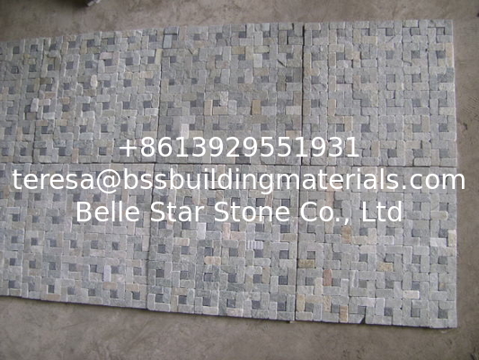 Natural Stone Mosaic Black Slate mixed Yellow Quartzite P014 Mosaic for Wall Decoration