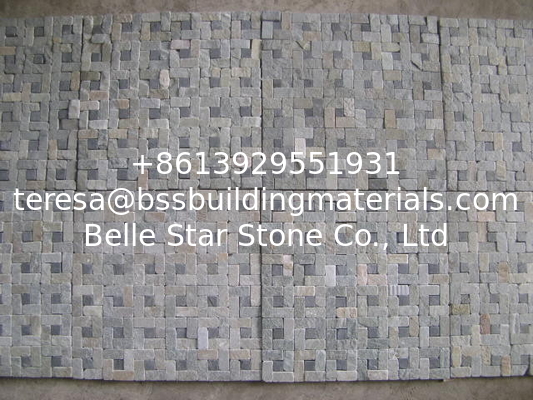 Natural Stone Mosaic Black Slate mixed Yellow Quartzite P014 Mosaic for Wall Decoration