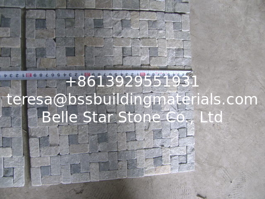 Natural Stone Mosaic Black Slate mixed Yellow Quartzite P014 Mosaic for Wall Decoration