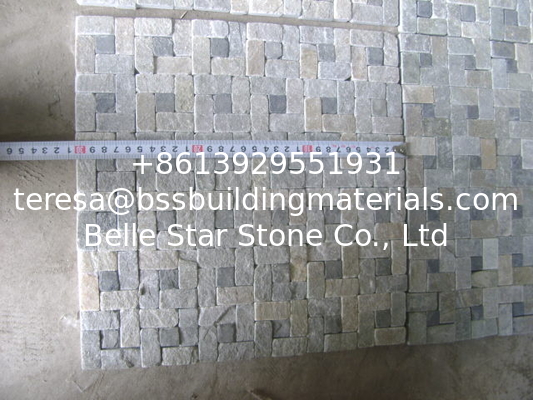 Natural Stone Mosaic Black Slate mixed Yellow Quartzite P014 Mosaic for Wall Decoration