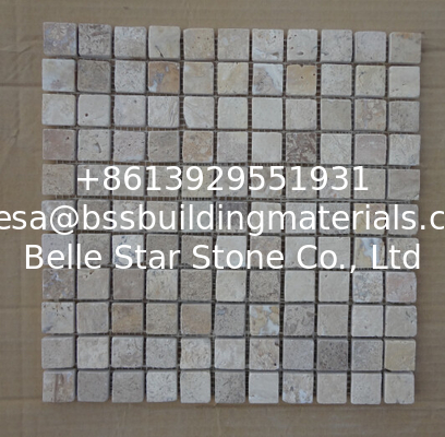 Chinese Tumbled White Travertine Mosaic Wall Decoration China Travertine Mosaic Pattern