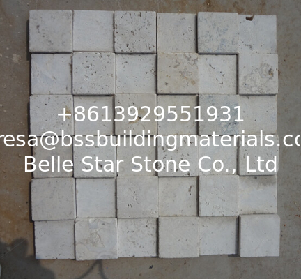 Natural Stone Mosaic China White Travertine 3D Mosaic Machine-Cut for Wall Decoration