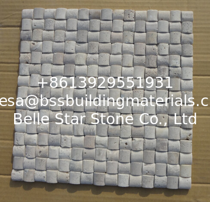 Natural Stone Mosaic China White Travertine Mosaic with Convex Surface for Wall Decoration