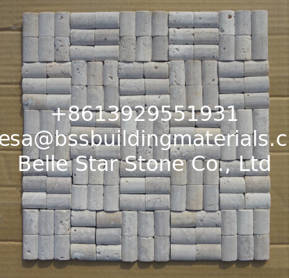 Natural Stone Mosaic China White Travertine Mosaic with Convex Surface for Wall Decoration