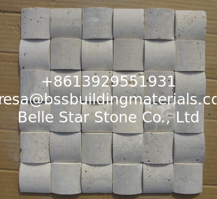 Natural Stone Mosaic China White Travertine Mosaic with Convex Surface for Wall Decoration