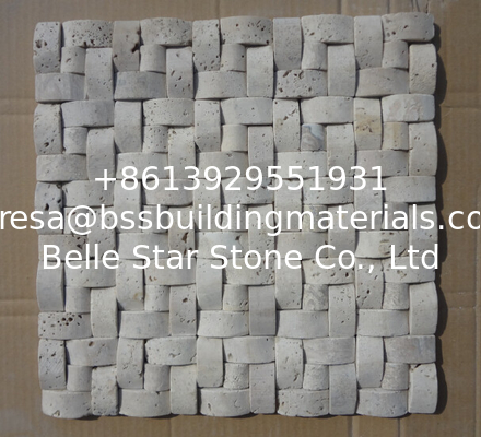 Natural Stone Mosaic China White Travertine Mosaic with Convex Surface for Wall Decoration