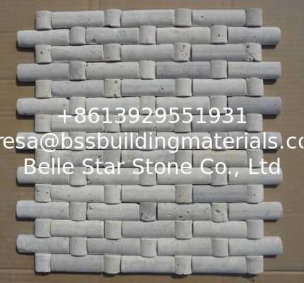 Natural Stone Mosaic China White Travertine Mosaic with Convex Surface for Wall Decoration