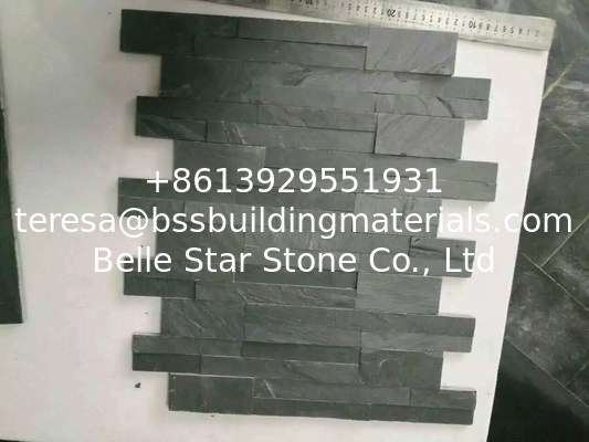 Black Slate Ledgestone Panel Slate Cultured Stacked Stone Veneer Stone Cladding 10x45cm