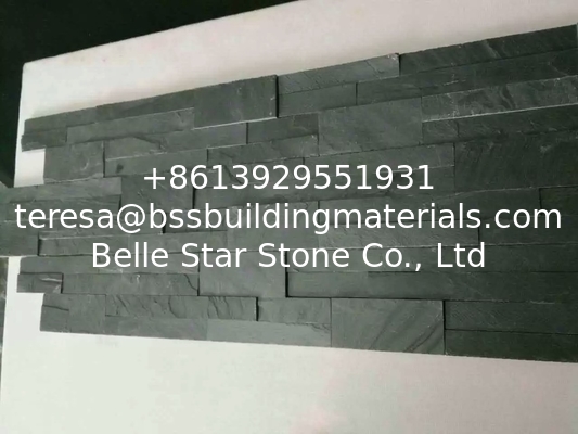 Black Slate Ledgestone Panel Slate Cultured Stacked Stone Veneer Stone Cladding 10x45cm