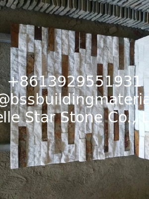 White Quartzite &amp; Rust Slate Stone Veneer Ledge Stone Panel Culture Stacked Stone Cladding