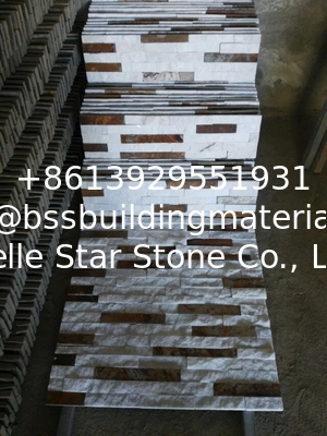 White Quartzite &amp; Rust Slate Stone Veneer Ledge Stone Panel Culture Stacked Stone Cladding