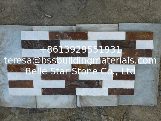 White Quartzite &amp; Rust Slate Stone Veneer Ledge Stone Panel Culture Stacked Stone Cladding