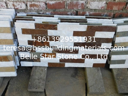 White Quartzite &amp; Rust Slate Stone Veneer Ledge Stone Panel Culture Stacked Stone Cladding