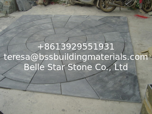 Black Slate Medallion Designed Square Pattern Plaza Floor Slate Paving Stone