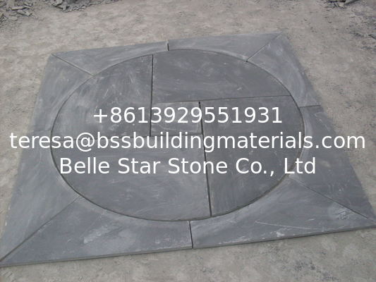 Black Slate Medallion Designed Square Pattern Plaza Floor Slate Paving Stone