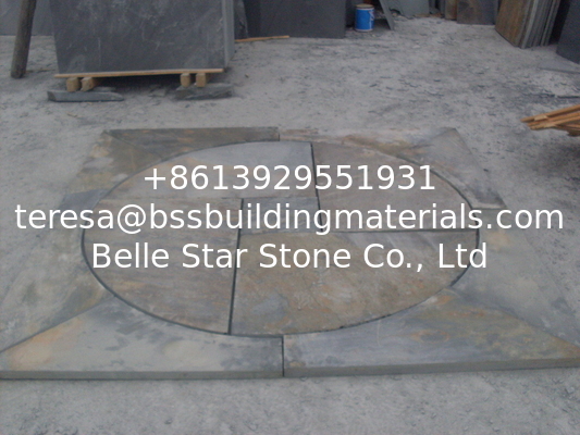 Rusty Multicolor Slate Medallion Floor Tile Set Square Pattern Natural Paving Stone