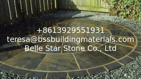 Rusty Slate Medallion Multicolor Slate Floor Circle Stone Paving Stone for Yard