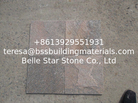 Pink Quartzite Floor Tiles Flamed Surface Shining Natural Stone Pavers Quartzite Wall Tiles