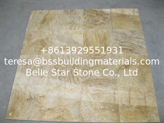 Golden Yellow Travertine Tiles Natural Paving Stone Wall Tile Polished Honed Brushed Travertine