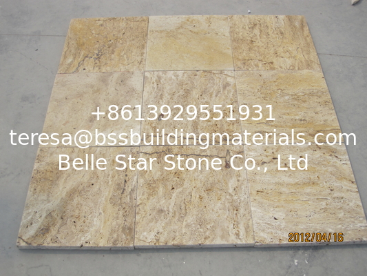 Golden Yellow Travertine Tiles Natural Paving Stone Wall Tile Polished Honed Brushed Travertine