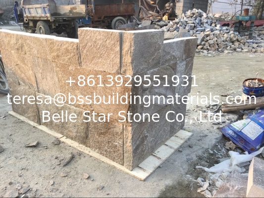 Yellow Granite Retaining Wall Natural Stone Cladding Granite Backsplash Wall Corner Stone