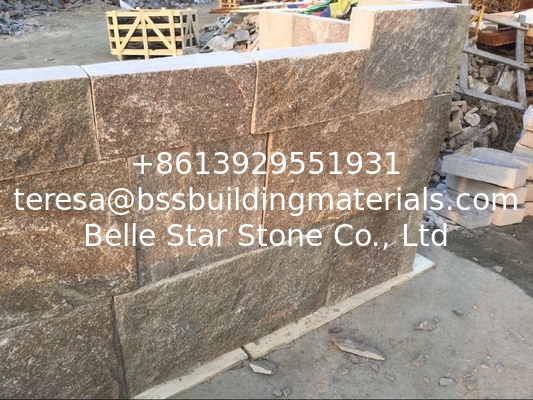 Yellow Granite Retaining Wall Natural Stone Cladding Granite Backsplash Wall Corner Stone