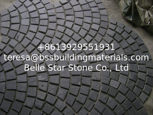 Black Slate Fan Shape Flagstone Walkway Patio Stones Meshed Flagstone Pavers Slate Mat