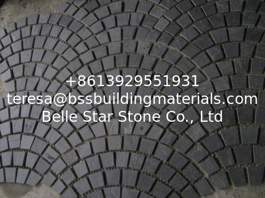 Black Slate Fan Shape Flagstone Walkway Patio Stones Meshed Flagstone Pavers Slate Mat
