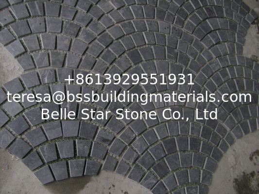 Black Slate Fan Shape Flagstone Walkway Patio Stones Meshed Flagstone Pavers Slate Mat