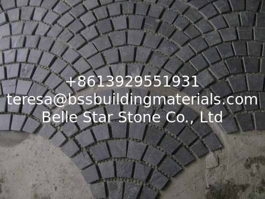 Black Slate Fan Shape Flagstone Walkway Patio Stones Meshed Flagstone Pavers Slate Mat