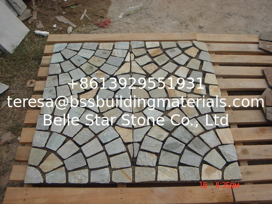 Oyster Split Face Slate Flagstone Walkway Oyster Meshed Flagstone Fan Pattern Oyster Flagstone