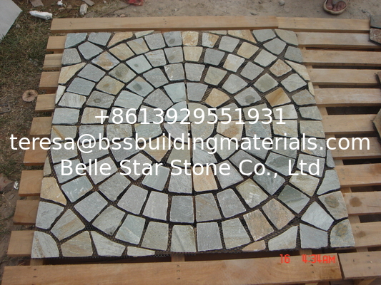 Oyster Split Face Slate Flagstone Walkway Oyster Meshed Flagstone Fan Pattern Oyster Flagstone