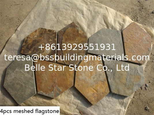 China Rusty Split Face Slate Flagstone Natural Slate Stone Pavers Exterior Wall Stone Flagstone Mat