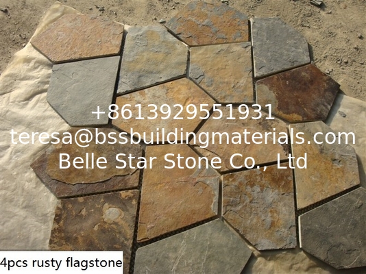 China Rusty Split Face Slate Flagstone Natural Slate Stone Pavers Exterior Wall Stone Flagstone Mat
