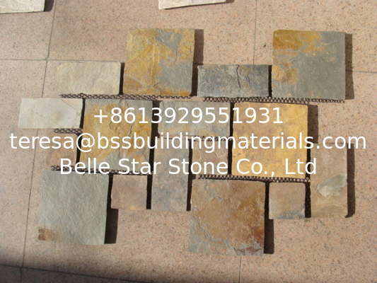 China Rusty Slate Flagstone Patio Slate Meshed Flagstone Walkway Natural Paving Stones