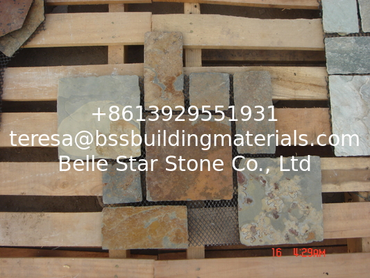 China Rusty Slate Flagstone Patio Slate Meshed Flagstone Walkway Natural Paving Stones