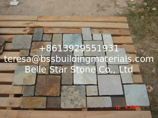 China Rusty Slate Flagstone Patio Slate Meshed Flagstone Walkway Natural Paving Stones