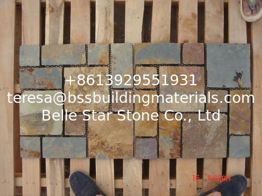 China Multicolor Slate Meshed Flagstone Riven Slate Paving Stone Natural Flagstone Walkway Patios