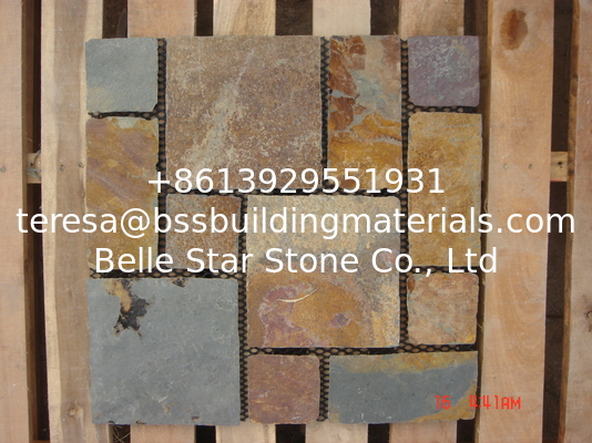 China Multicolor Slate Meshed Flagstone Riven Slate Paving Stone Natural Flagstone Walkway Patios
