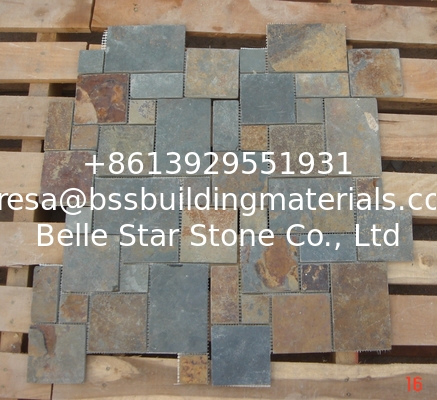 China Multicolor Slate Meshed Flagstone Riven Slate Paving Stone Natural Flagstone Walkway Patios