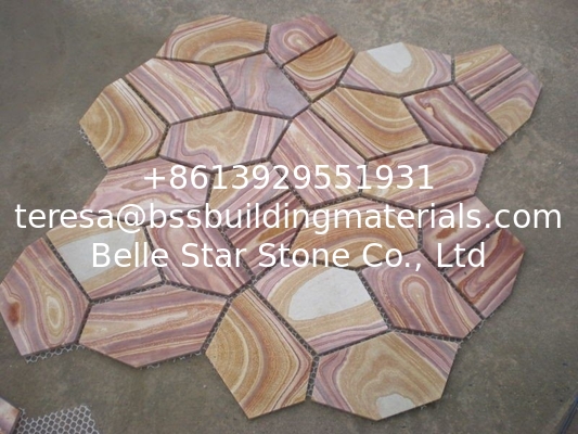 Yellow Wood Sandstone Flagstone Patio Natural Sandstone Pavers Meshed Flagstone Wall Cladding