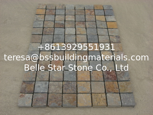 China Rusty Slate Flagstone Patio Pavers Natural Riven Slate Paving Stone Meshed Flagstone