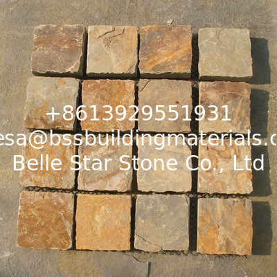 China Rusty Slate Flagstone Patio Pavers Natural Riven Slate Paving Stone Meshed Flagstone