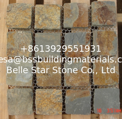 China Rusty Slate Flagstone Patio Pavers Natural Riven Slate Paving Stone Meshed Flagstone