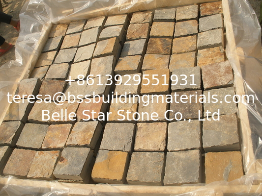 China Rusty Slate Flagstone Patio Pavers Natural Riven Slate Paving Stone Meshed Flagstone