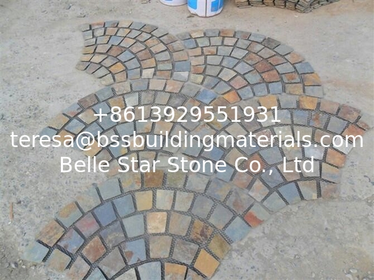 China Rusty Slate Fan Flagstone Walkway Patio Pavers Fan Flagstone Driveway Outdoor Wall Stone