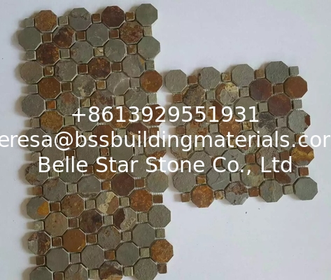 Rust Slate Mosaic Tile Natural Stone Wall Mosaic Mulicolor Slate Stone Mosaic Slate Mosaic Pattern