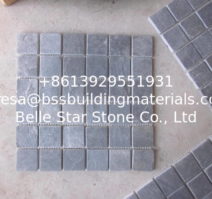 Black Slate Mosaic Wall Tile Natural Stone Mosaic Carbon Black Mosaic Pattern Floor Parquet